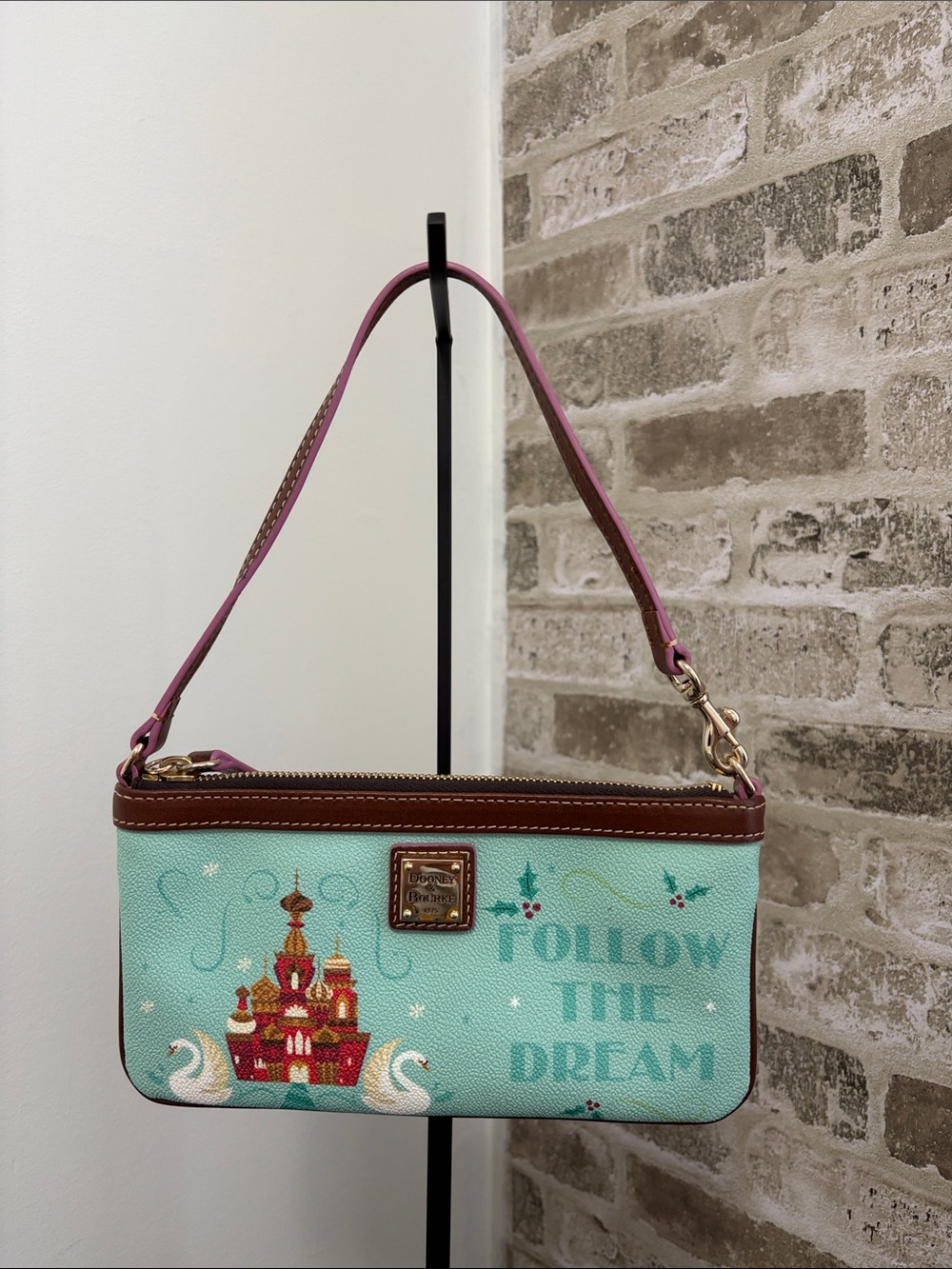 Dooney & Bourke Disney Parks Aqua Pink Leather-Trim Shoulder Bag